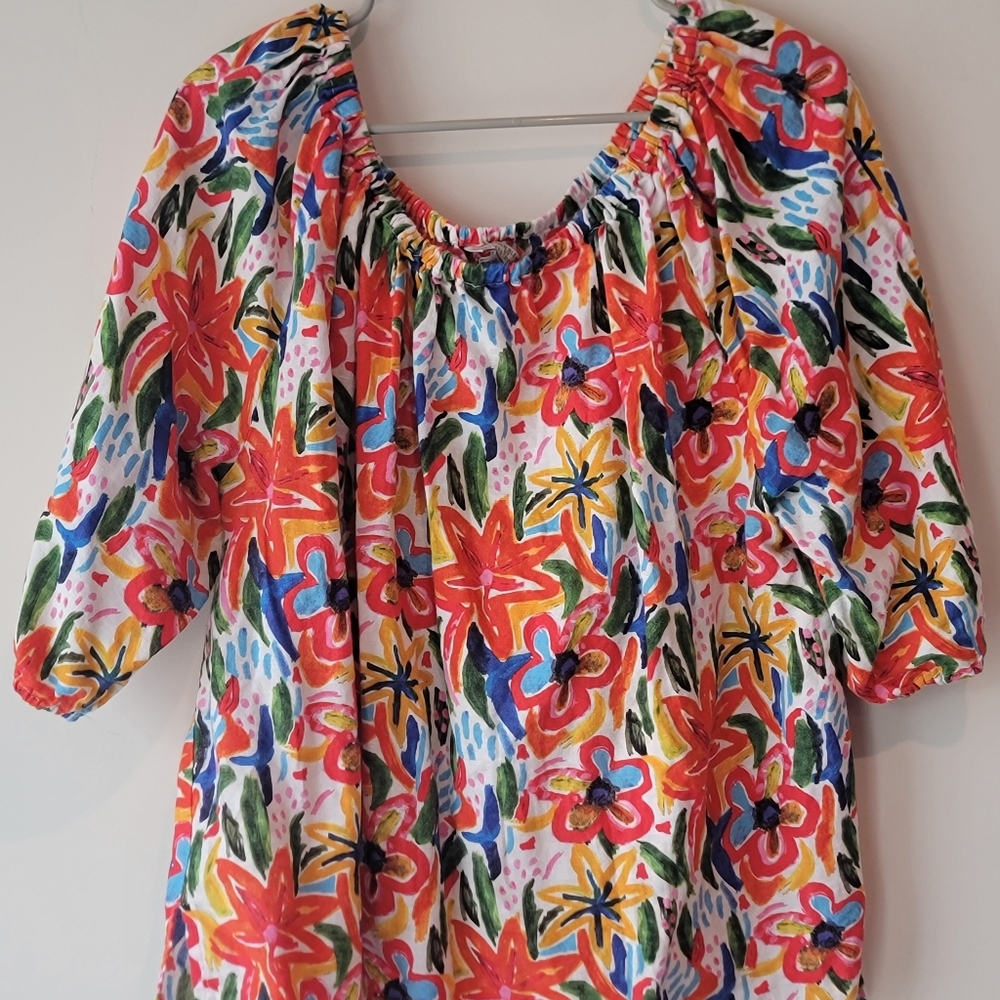 Hester and Orchard linen blend colorful women top size 2X